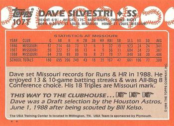 1988 Topps Traded #107T Dave Silvestri Back