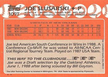 1988 Topps Traded #109T Joe Slusarski Back