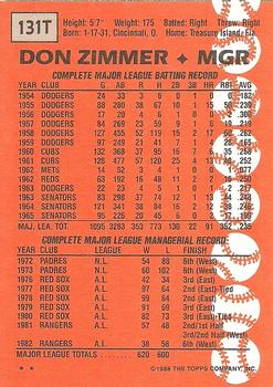 1988 Topps Traded #131T Don Zimmer Back