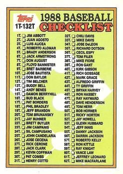 1988 Topps Traded #132T Checklist: 1T-132T Front