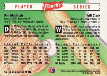 1992 French's #11 Don Mattingly / Will Clark Back