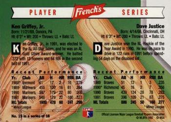 1992 French's #15 Ken Griffey, Jr. / Dave Justice Back