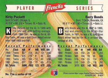 1992 French's #7 Kirby Puckett / Barry Bonds Back