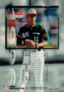 1996 CPBL Pro-Card Series 1 #7 Chia-Hsun Hsieh Back