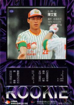 1996 CPBL Pro-Card Series 1 #19 Wen-Bin Chen Back