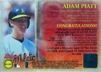 2001 Bowman - Autographs #BA-ADP Adam Piatt  Back