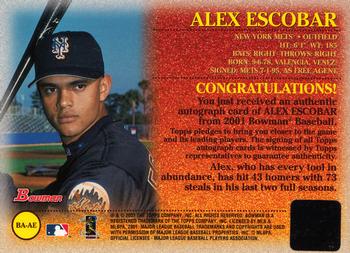 2001 Bowman - Autographs #BA-AE Alex Escobar  Back