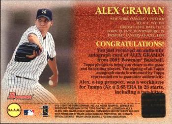 2001 Bowman - Autographs #BA-AJG Alex Graman  Back