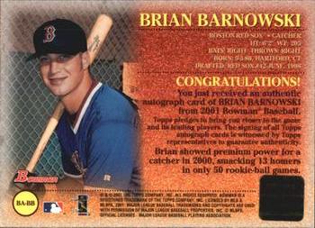 2001 Bowman - Autographs #BA-BB Bryan Barnowski  Back