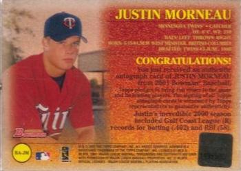 2001 Bowman - Autographs #BA-JM Justin Morneau  Back