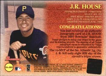 2001 Bowman - Autographs #BA-JRH J.R. House  Back