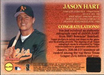 2001 Bowman - Autographs #BA-JWH Jason Hart  Back
