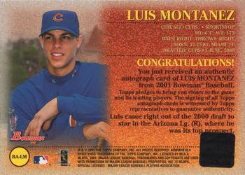 2001 Bowman - Autographs #BA-LM Luis Montanez Back