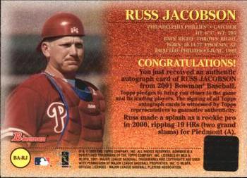 2001 Bowman - Autographs #BA-RJ Russ Jacobson  Back