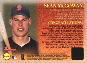 2001 Bowman - Autographs #BA-SM Sean McGowan  Back