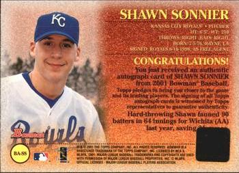 2001 Bowman - Autographs #BA-SS Shawn Sonnier  Back