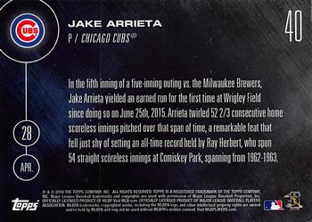 2016 Topps Now #40 Jake Arrieta Back