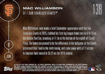 2016 Topps Now #138 Mac Williamson Back