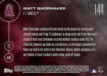 2016 Topps Now #144 Matt Shoemaker Back