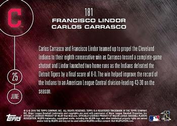 2016 Topps Now #181 Francisco Lindor / Carlos Carrasco Back