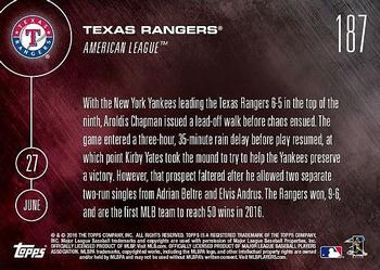 2016 Topps Now #187 Texas Rangers Back
