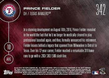 2016 Topps Now #342 Prince Fielder Back