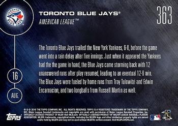2016 Topps Now #363 Toronto Blue Jays Back