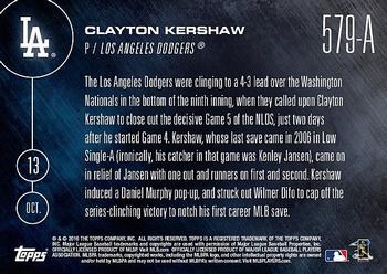 2016 Topps Now #579-A Clayton Kershaw Back