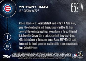 2016 Topps Now #652-A Anthony Rizzo Back