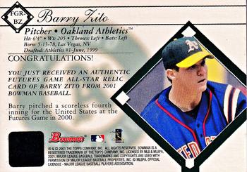 2001 Bowman - Futures Game Relics #FGR-BZ Barry Zito Back