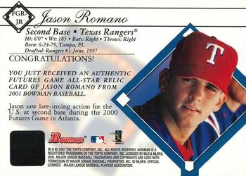2001 Bowman - Futures Game Relics #FGR-JR Jason Romano Back