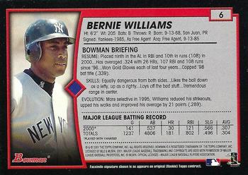 2001 Bowman - Gold #6 Bernie Williams Back