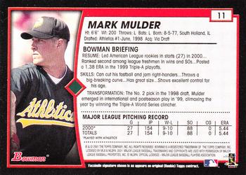 2001 Bowman - Gold #11 Mark Mulder Back