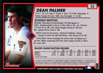 2001 Bowman - Gold #33 Dean Palmer Back