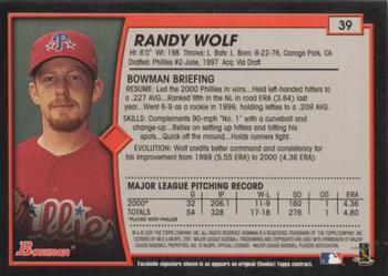 2001 Bowman - Gold #39 Randy Wolf Back