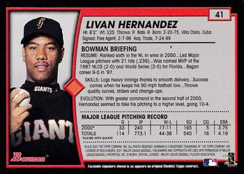 2001 Bowman - Gold #41 Livan Hernandez Back