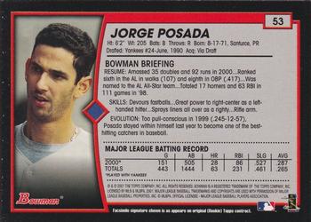 2001 Bowman - Gold #53 Jorge Posada Back