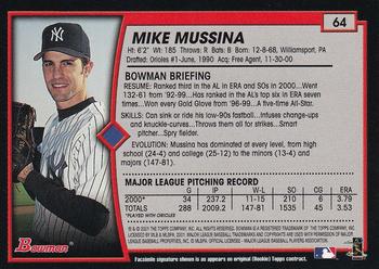 2001 Bowman - Gold #64 Mike Mussina Back