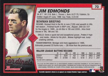 2001 Bowman - Gold #70 Jim Edmonds Back