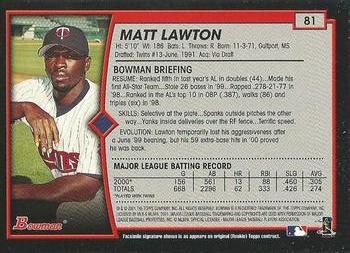 2001 Bowman - Gold #81 Matt Lawton Back