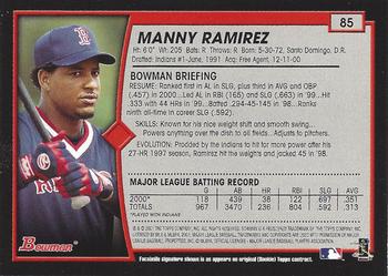 2001 Bowman - Gold #85 Manny Ramirez Back