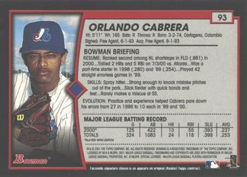 2001 Bowman - Gold #93 Orlando Cabrera Back