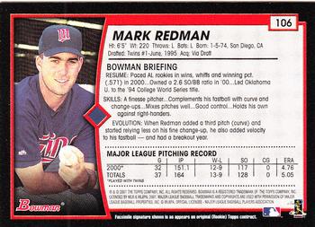2001 Bowman - Gold #106 Mark Redman Back