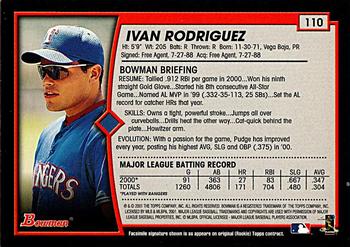 2001 Bowman - Gold #110 Ivan Rodriguez Back
