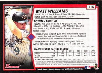 2001 Bowman - Gold #116 Matt Williams Back