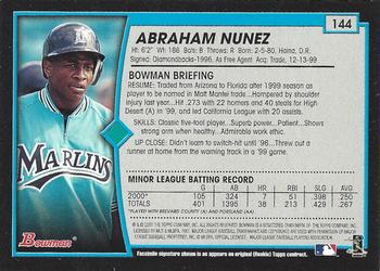 2001 Bowman - Gold #144 Abraham Nunez Back