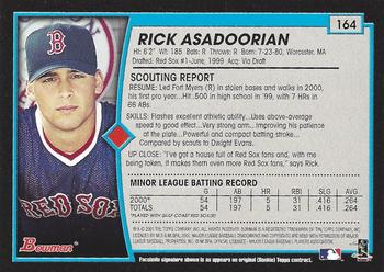 2001 Bowman - Gold #164 Rick Asadoorian Back