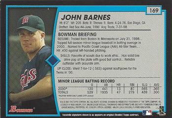 2001 Bowman - Gold #169 John Barnes Back
