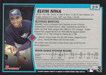 2001 Bowman - Gold #219 Elvin Nina Back
