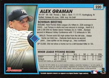 2001 Bowman - Gold #220 Alex Graman Back